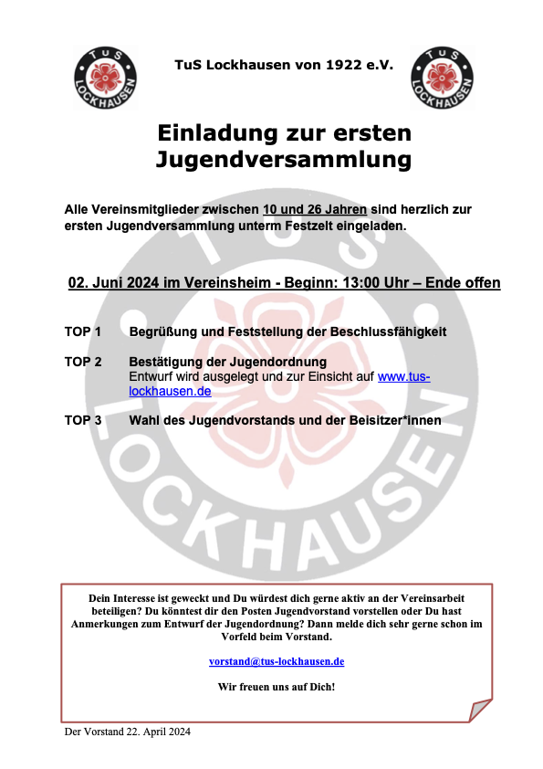 Einladung zur ersten Jugendversammlung